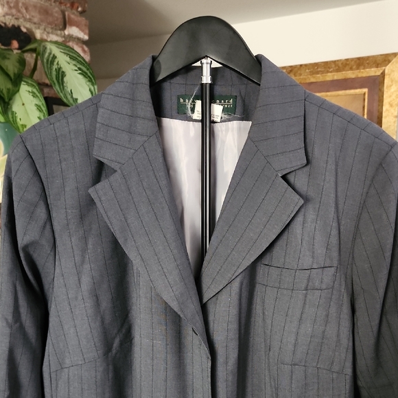 Harvé Benard Gray Pinstripe Long Blazer Coat Sz18 Plus Size Office Career Chic - Picture 2 of 12